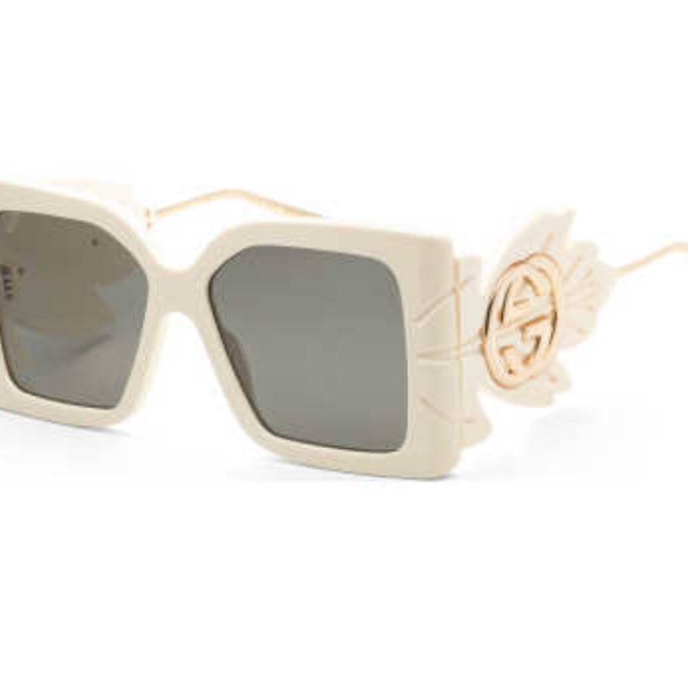 Gucci Beige /Gold GG0535S Leaf Motif Oversized Sunglasses Butterfly